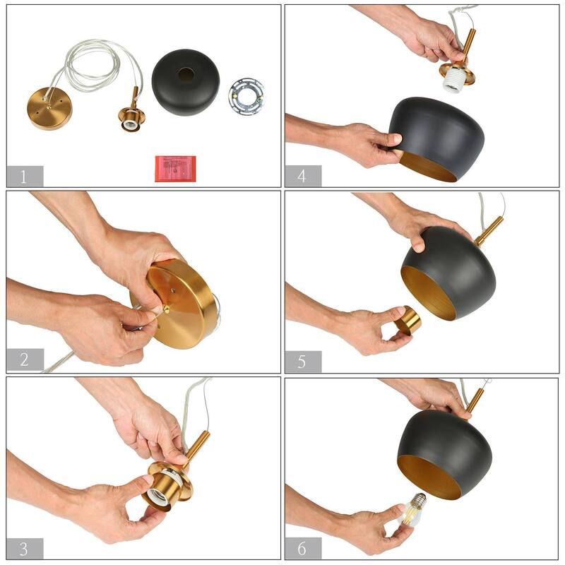 Modern Farmhouse Black Gold 1-Light Pendant Light Dome Island Lights for Dining Room