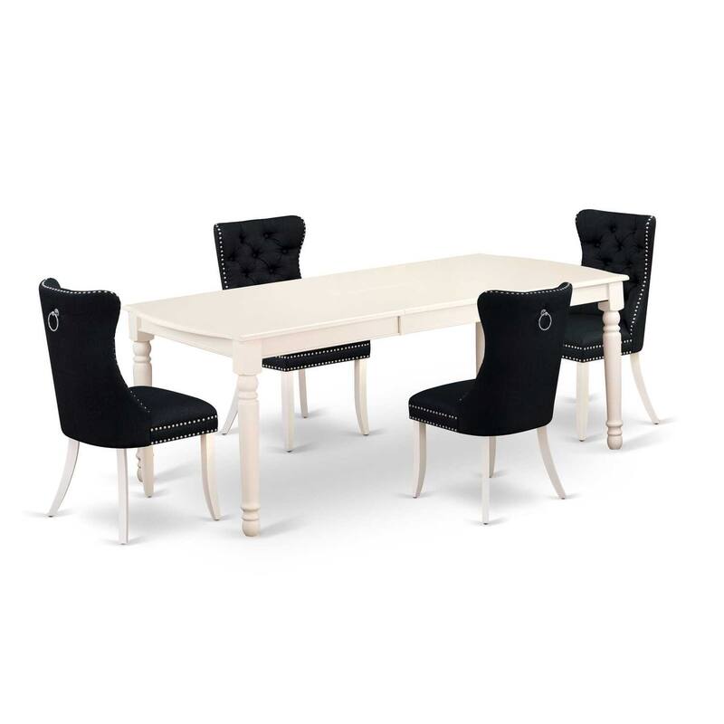 Modern 5 Piece Dining Set - Rectangle Table with 4 Linen White Chairs