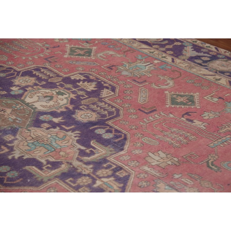 Pink Geometric Tabriz Persian Vintage Area Rug Handmade Wool Carpet - 9'0"x 12'8"
