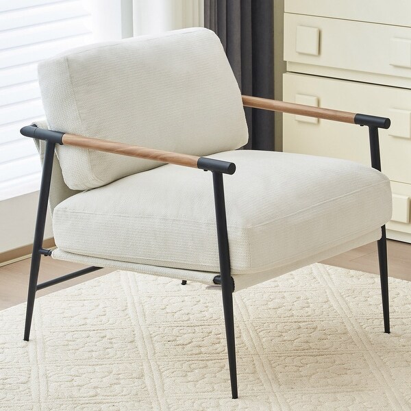 White Accent Chair Armchair Chenille for Living Room Mid