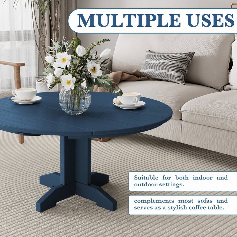 HDPE Patio Outdoor Round Coffee Table, X-shaped Leg