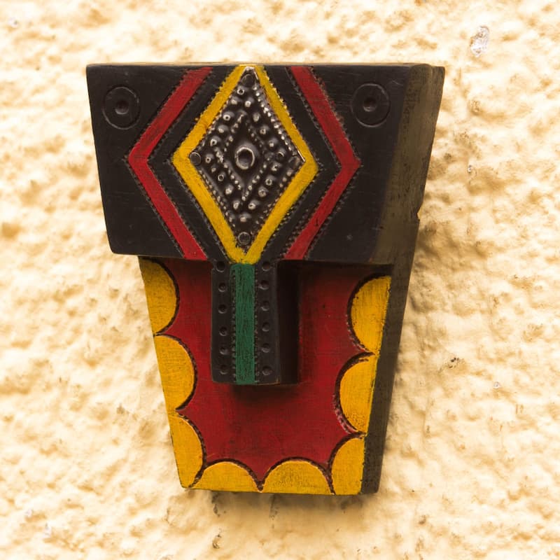 Novica Handmade Geometric Personage African Wood Mask