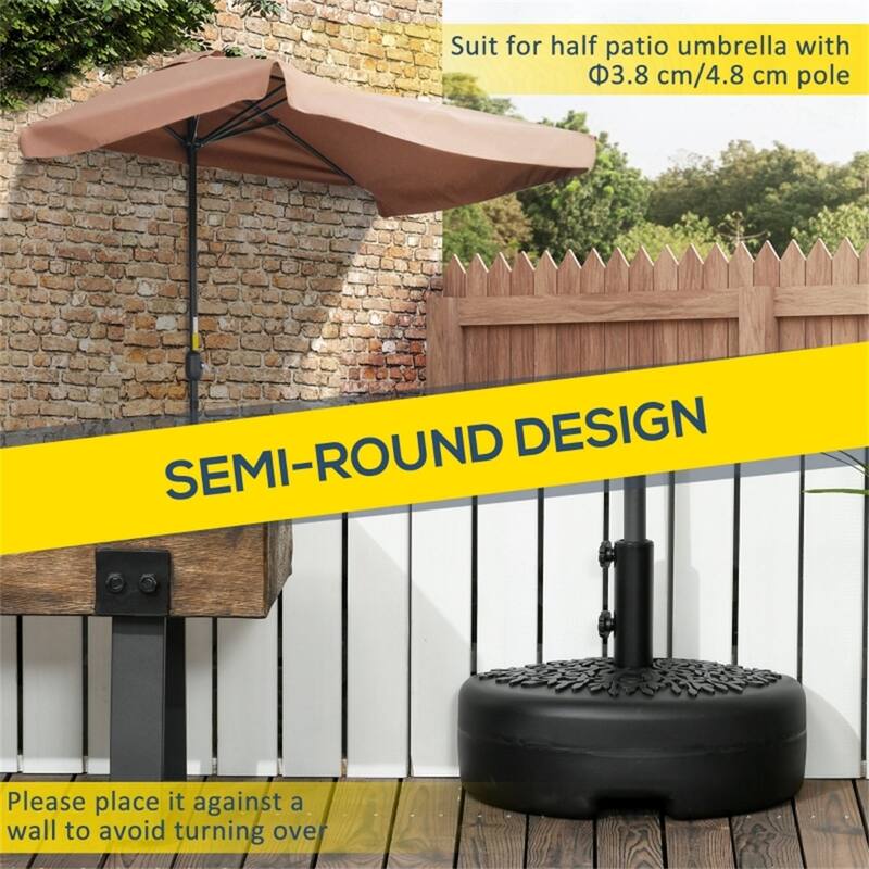 HDPE and Steel Half Umbrella Base Water or Sand Fillable Fits 1.5 and 2 Inch Poles for Balconies and Patios