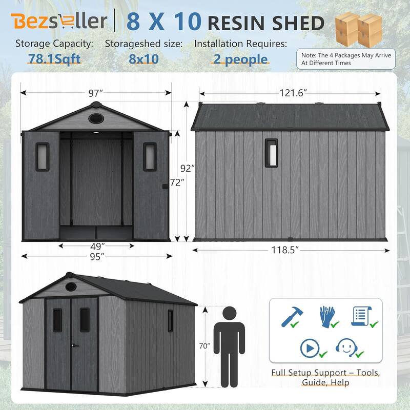 Bezseller Outdoor Storage Tool Shed with Door and Floor