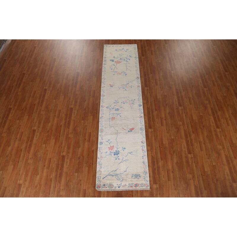 Vegetable Dye Art Deco Oriental Runner Rug Wool Hand-knotted Carpet - 2'10" x 11'7"