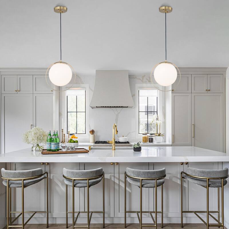 Modern 10-In Single Light LED Pendant Opal Glass Shade Metal Frame - Dia.10-in