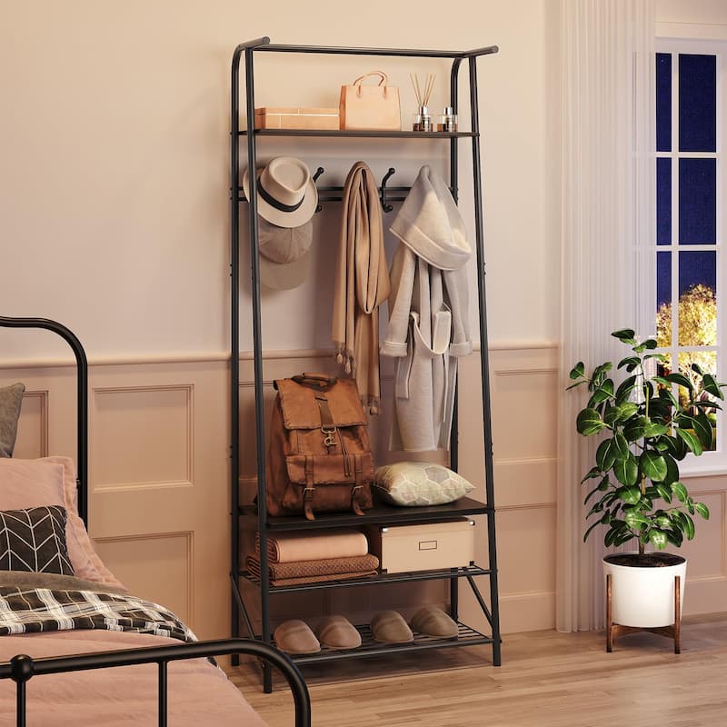 Hall Tree With Shoe Storage Bench, 4-In-1, Steel Frame With 10 Hooks for Entryway, Freestanding Coat Rack Stand