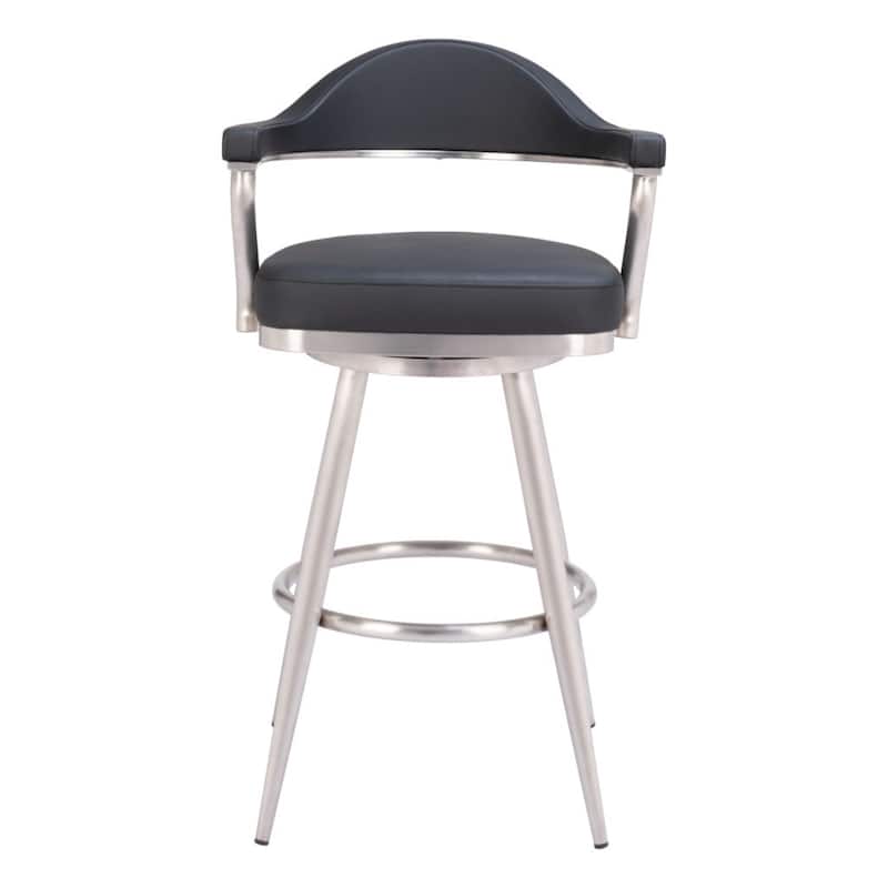 Modern 30-Inch Black Faux Leather Swivel Bar Stool with Arms & Footrest - 22" x 23.2" x 40.2"