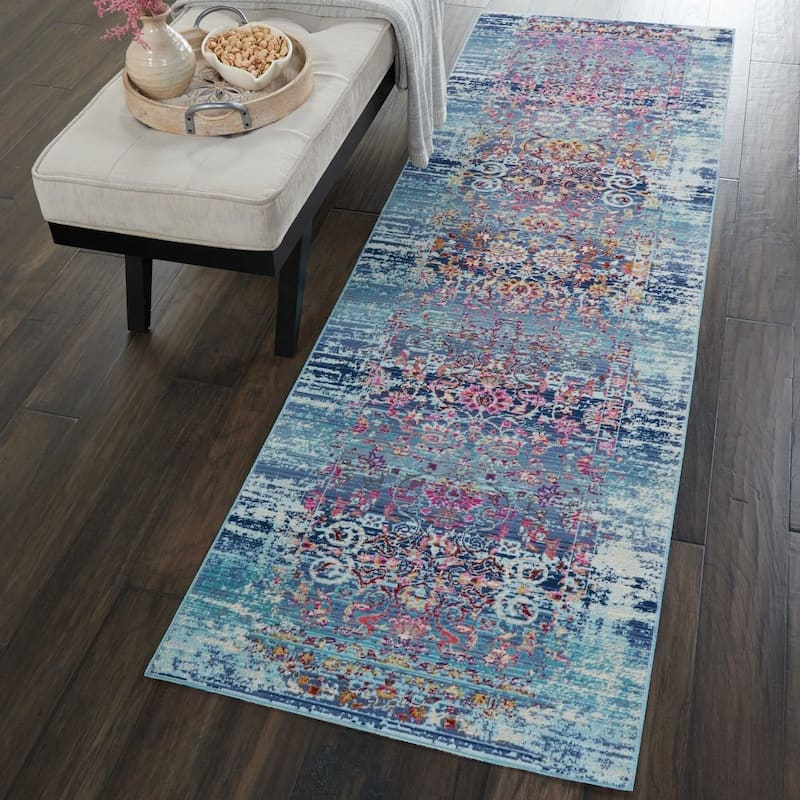 Nourison Vintage Kashan Distressed Medallion Area Rug - 2' x 6' - Blue/Multi - Runner