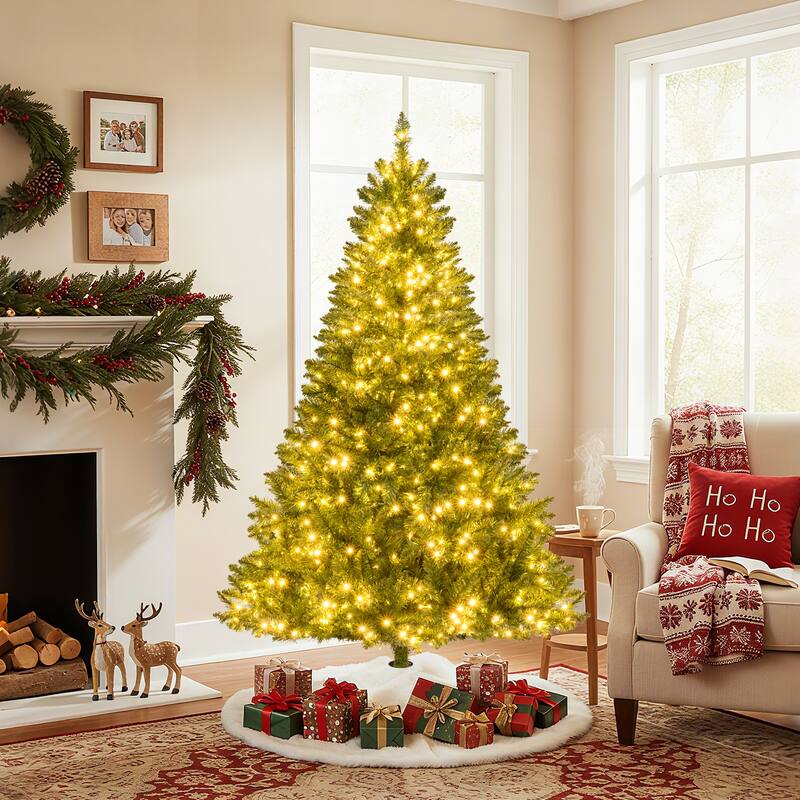 Gymax Artificial Christmas Tree w/990 Branch Tips 1000 Warm White LED