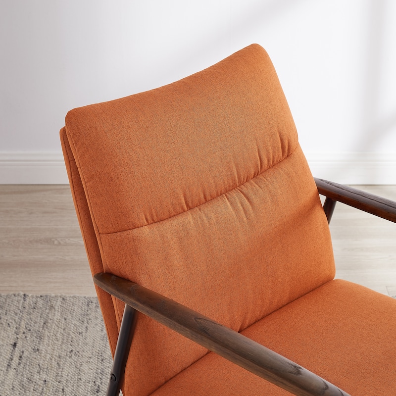 Minimalism Accent Side Chair with Metal Frame and Wooden Armrest