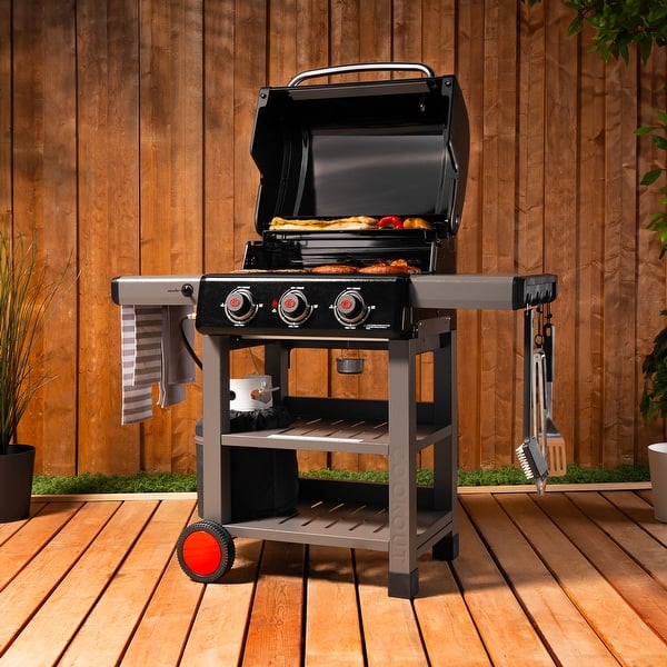 Coleman Cookout 3-Burner Propane Gas BBQ Grill w/ 535-Sq. In. Total Cooking Surface Instastart Ignition, Black/Gray