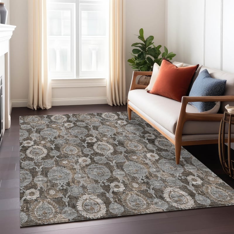 Machine Washable Indoor/ Outdoor Chantille Traditional Floral Rug