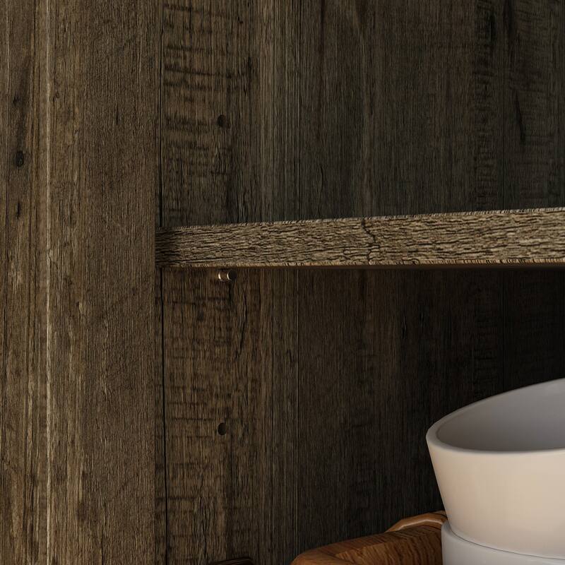 Coffee Bar Cabinet with Hutch and Storage Shelves Rustic Buffet Cabinet with 4 Doors for Kitchen or Dining Room