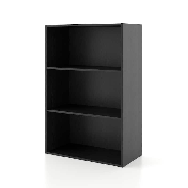 DH BASIC Modern Wood Customizable Stackable Storage Organizer - Cube Shelves, Drawer Cabinet, Bookcase with Doors by Denhour - 3-Tier - Black