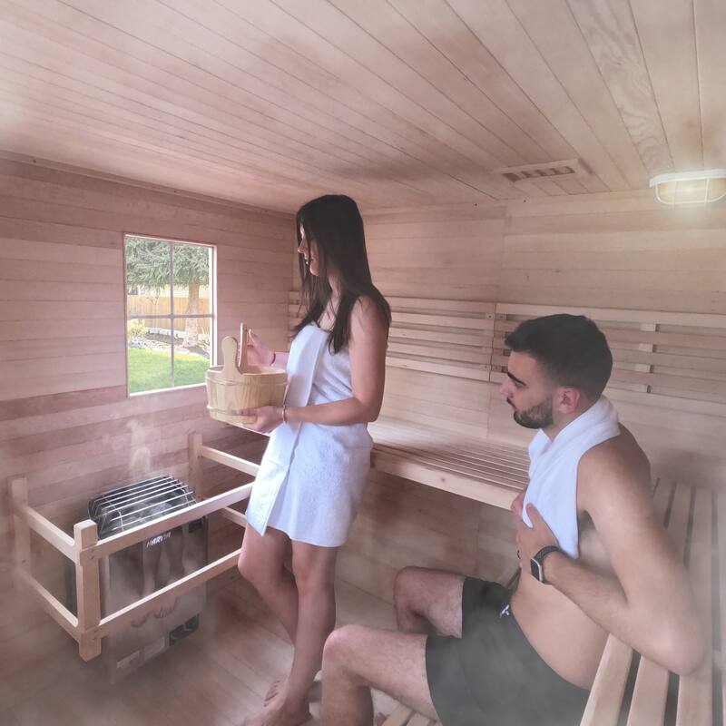 ALEKO 8 Person Canadian Hemlock Wet Dry Outdoor Sauna with Asphalt Roof