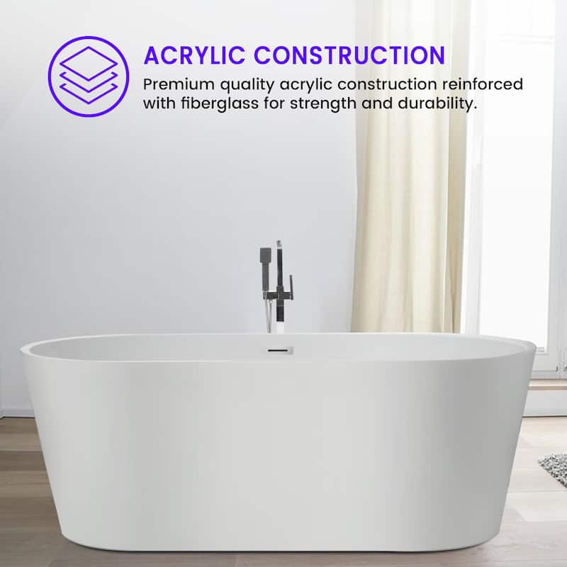 Vanity Art 54" Acrylic Freestanding Soaking Bathtub