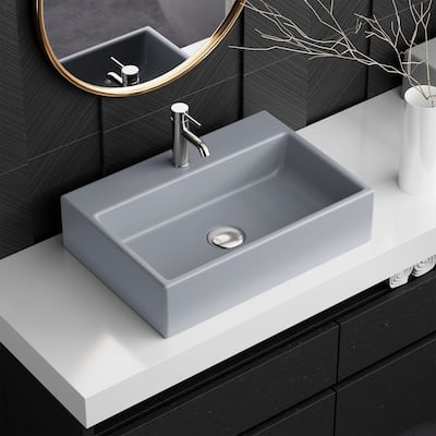 Claire 20” Rectangle Ceramic Vessel Sink in Matte Grey