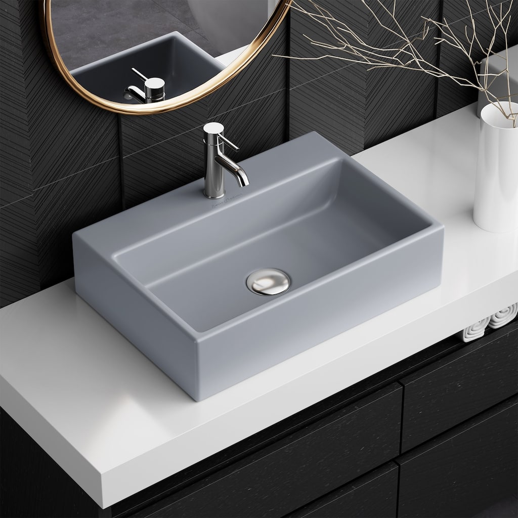 Claire 20” Rectangle Ceramic Vessel Sink in Matte Grey
