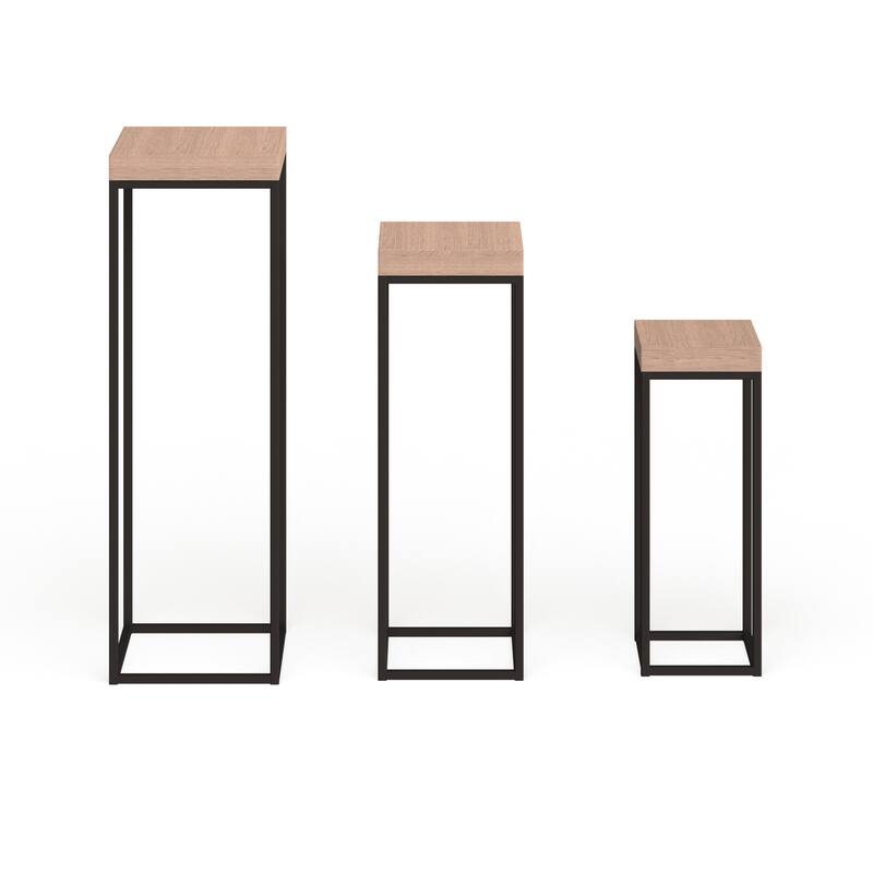 Allan Andrews Neutral Wood & Metal Pedestal Accent Tables - Set of 3
