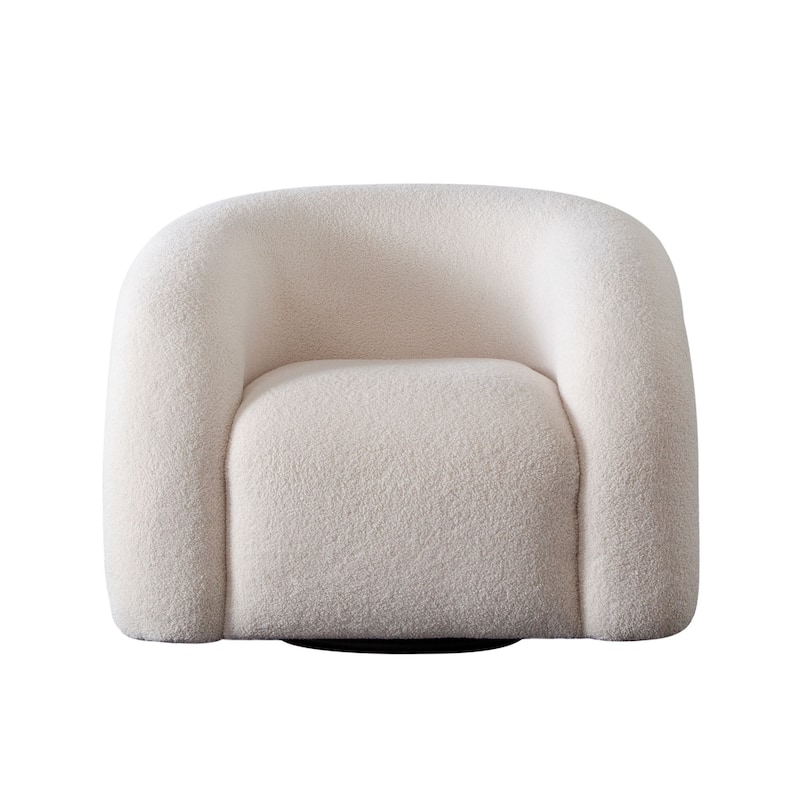 Veny Swivel Accent Chair, Ivory Sherpa Fabric, Curved Barrel Back
