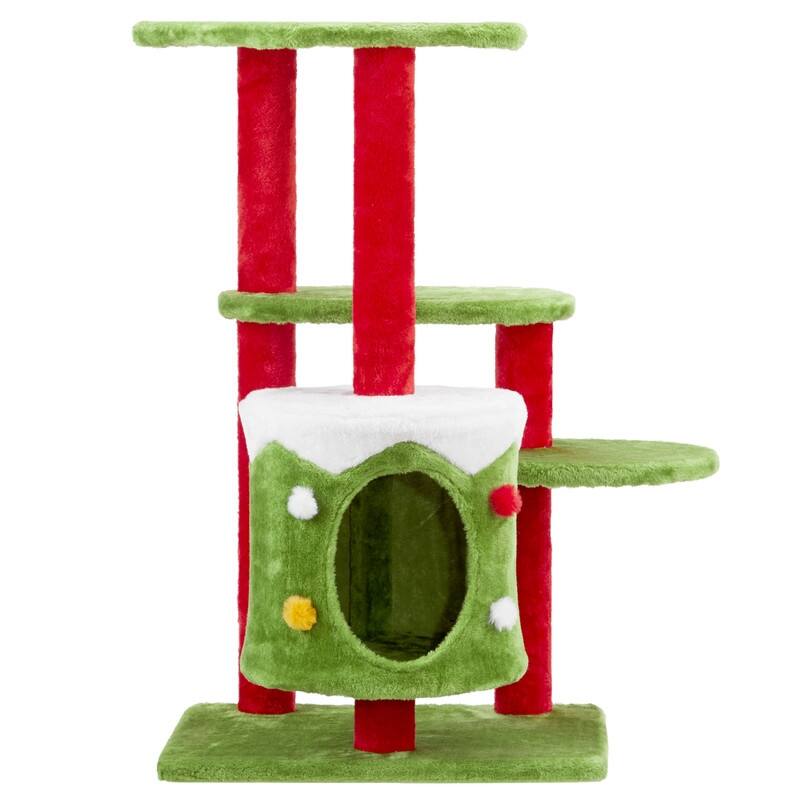 32-Inch Cat Tree House With Scratching Posts - N/A