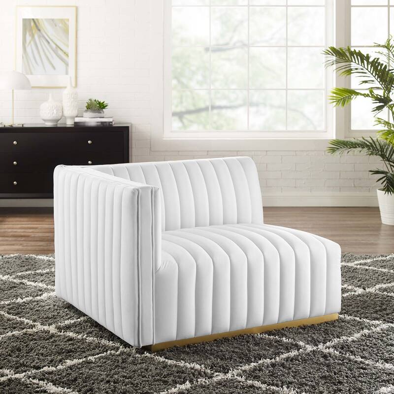 Conjure Channel Tufted Performance Velvet Left-Arm Chair - Gold