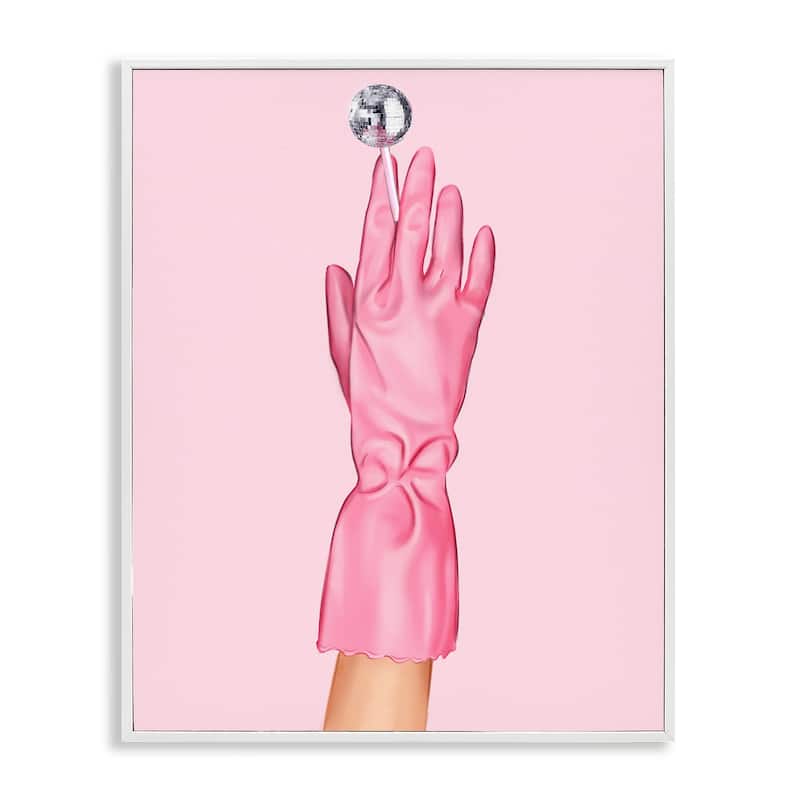 Stupell Pink Glove & Disco Ball Framed Giclee Art Design By Ziwei Li - 16 x 20 - White