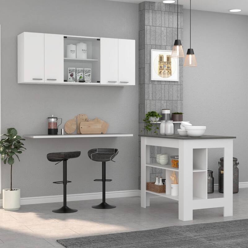Briargate 2-Piece Kitchen Set, Kitchen Island and Wall Cabine - White and Onyx