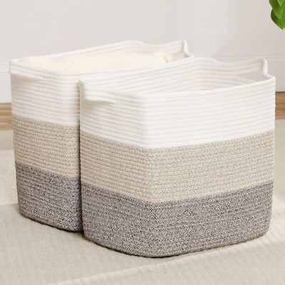 Storage Baskets for Clothes Fabric Cotton Rope Storage Basket with Handles - 14"L x 11"W x 14"H
