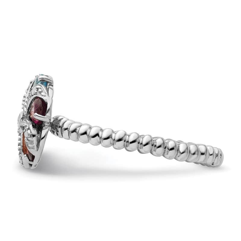 Curata 2.25mm 925 Sterling Silver Polished Prong set Stackable Expressions Gemstone and Diamond Ring