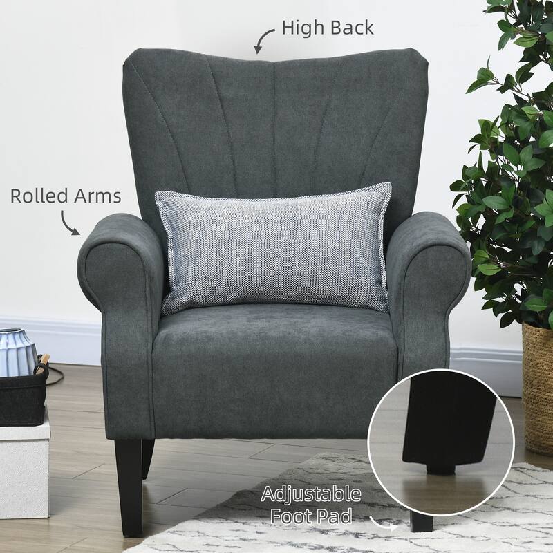 Dark Gray Modern 31.5" High Back Upholstered Arm Chair with Wood Legs for Living Room