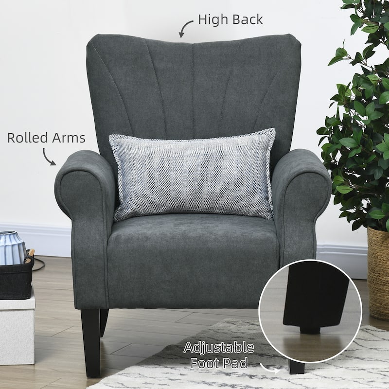 Fabric Accent Chair, Armchair with Wood Legs