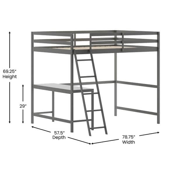 dimension image slide 3 of 6, Traditional Wood Slat Loft Bed with Integrated Desk & Ladder