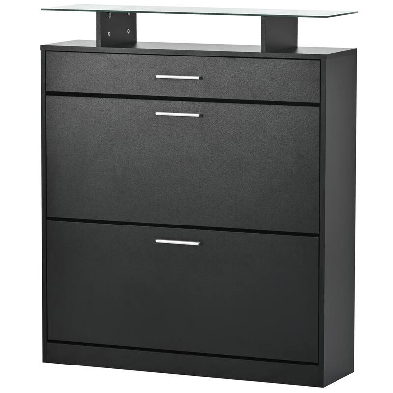 Slim Entryway Organizer with 2 Flip Drawers and LED Light - 9.4"W x 25"H x 35"D - Black