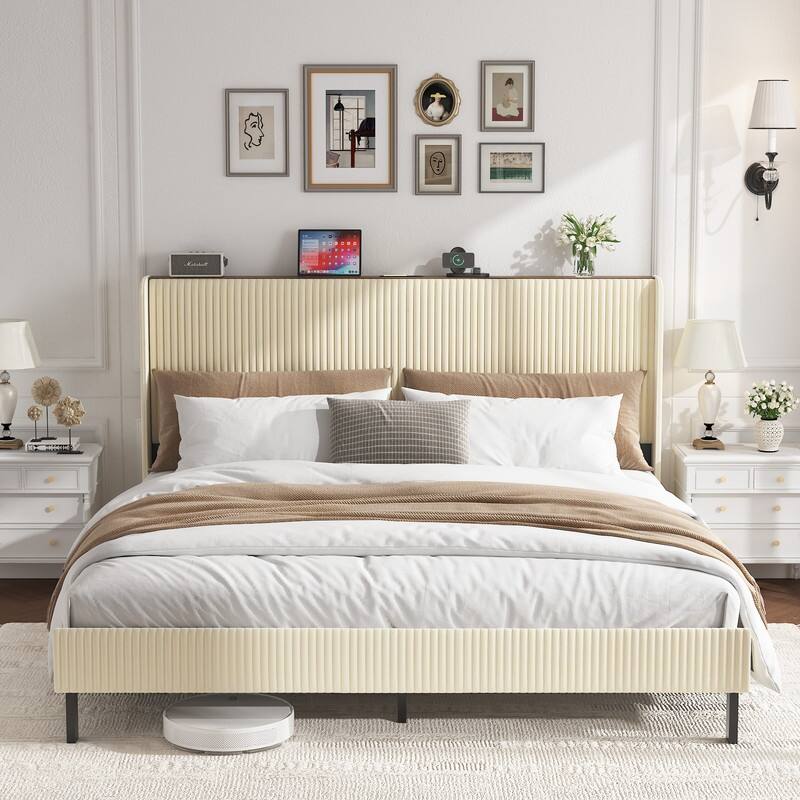 alazyhome Metal Bed Frame with Charging Station