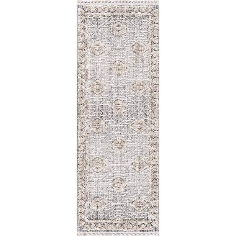 Hauteloom Agoo Hallway, Kitchen Runner Rug - Charcoal, Cream, Peach - 2'7" x 7'3"