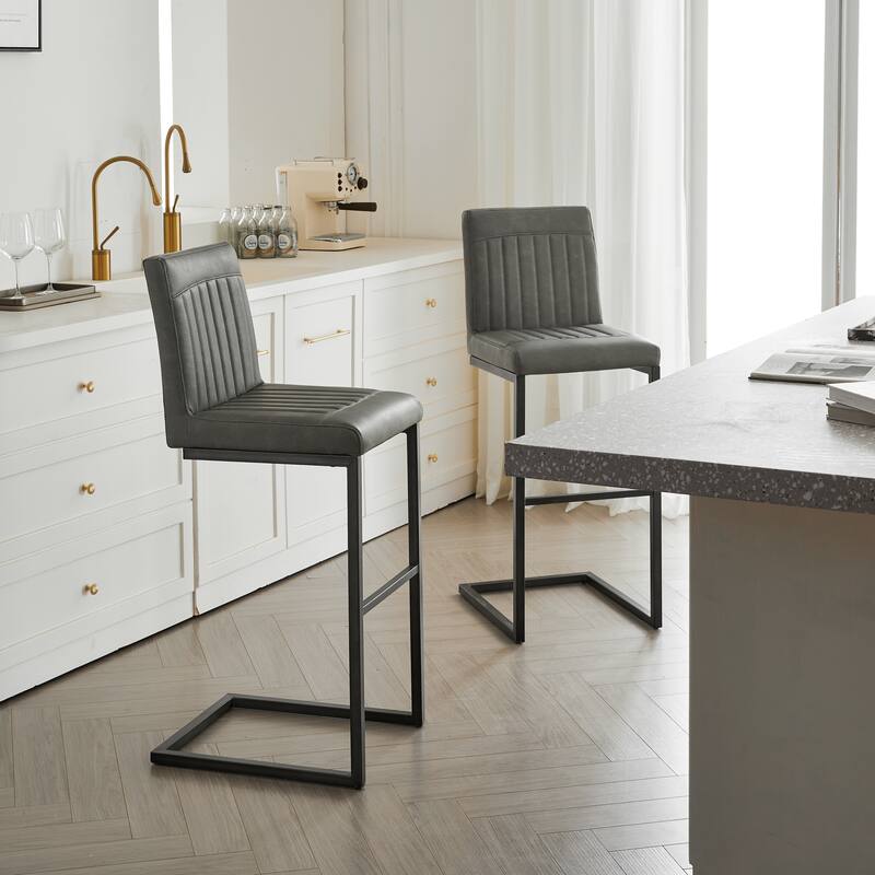 2 Sets Faux Leather Bar Stool - Sturdy Black Metal Frame & Padded Seat, Stylish Seating for Home Bar & Dining Counte