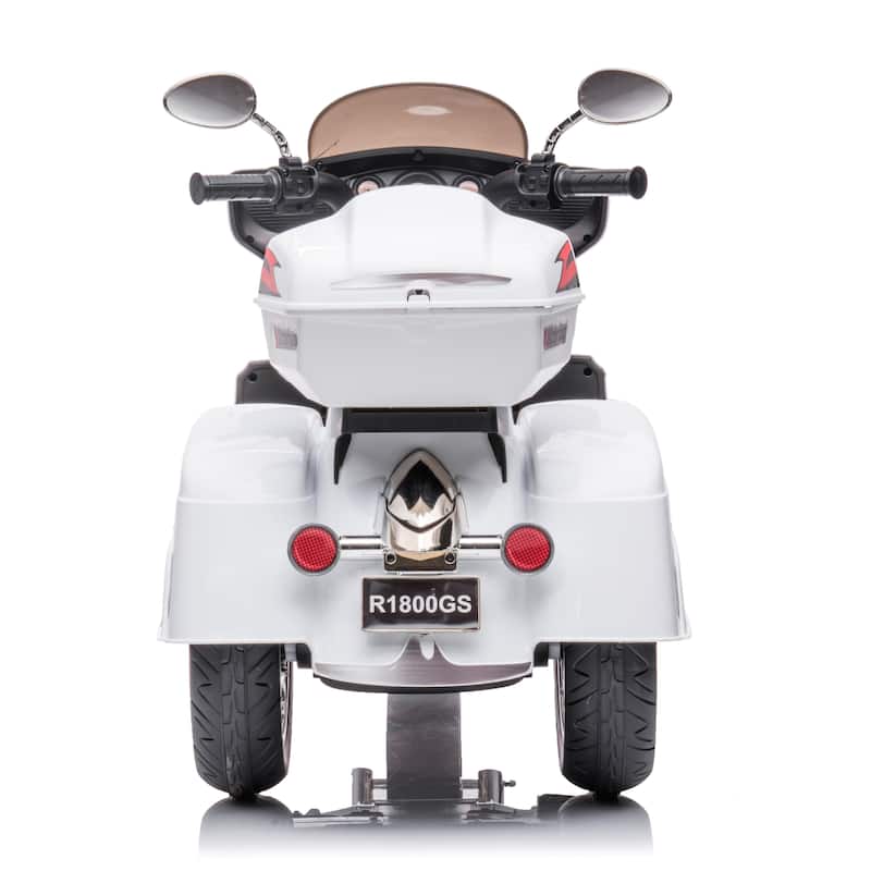 White Kids 3-Wheel Motorcycle with Dual Seats, Ride-On Motorcycle Electric Motorcycle with LED Headlight