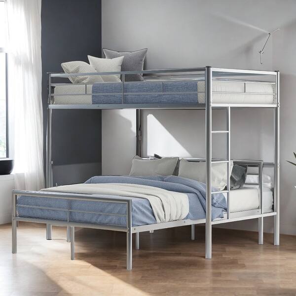 slide 2 of 10, Contemporary Twin Over Full Metal Bunk Bed with Integrated Desk, Ladder and Quality Slats for Bedroom, Versatile Use, Silver Silver