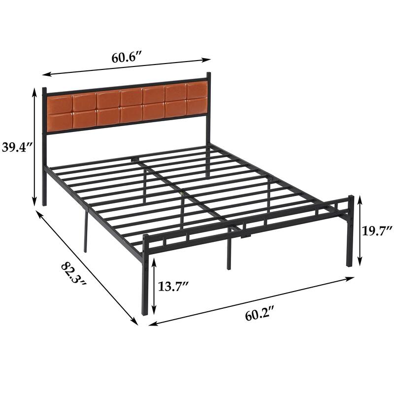 VECELO Faux Leather Tufted Bed, Metal Frame Bed Frame