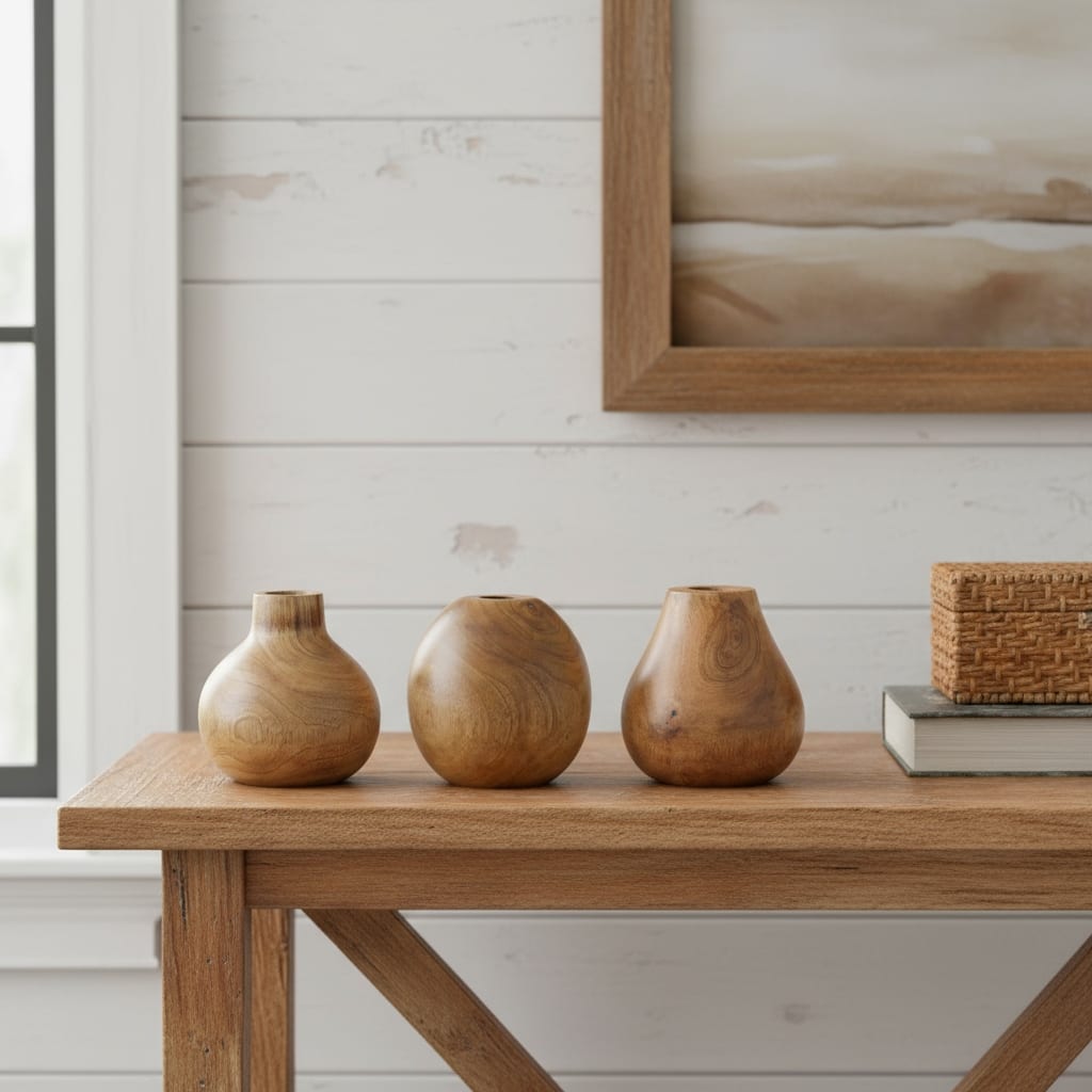 Set of Three Natural Wood Bud Table Vases - 4.75