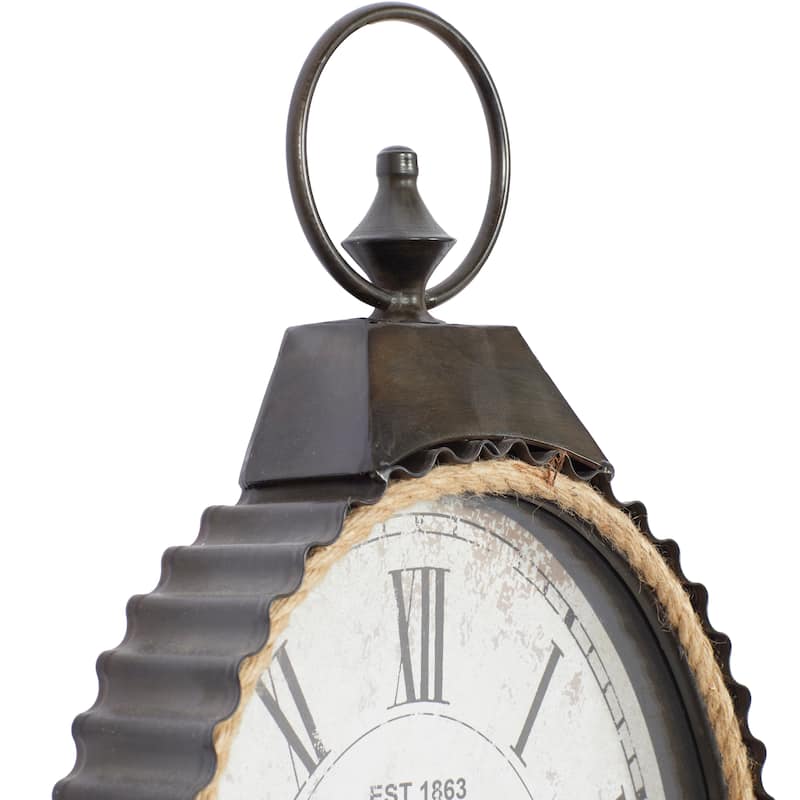 Black Metal Pocket Watch Style Decorative Wall Clock with Rope Accent