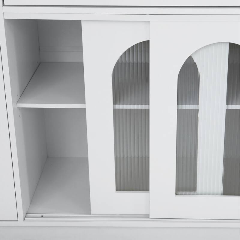 Roomfitters Freestanding 63" Buffet with Hutch and Power Outlet, Coffee Bar Storage Cabinet
