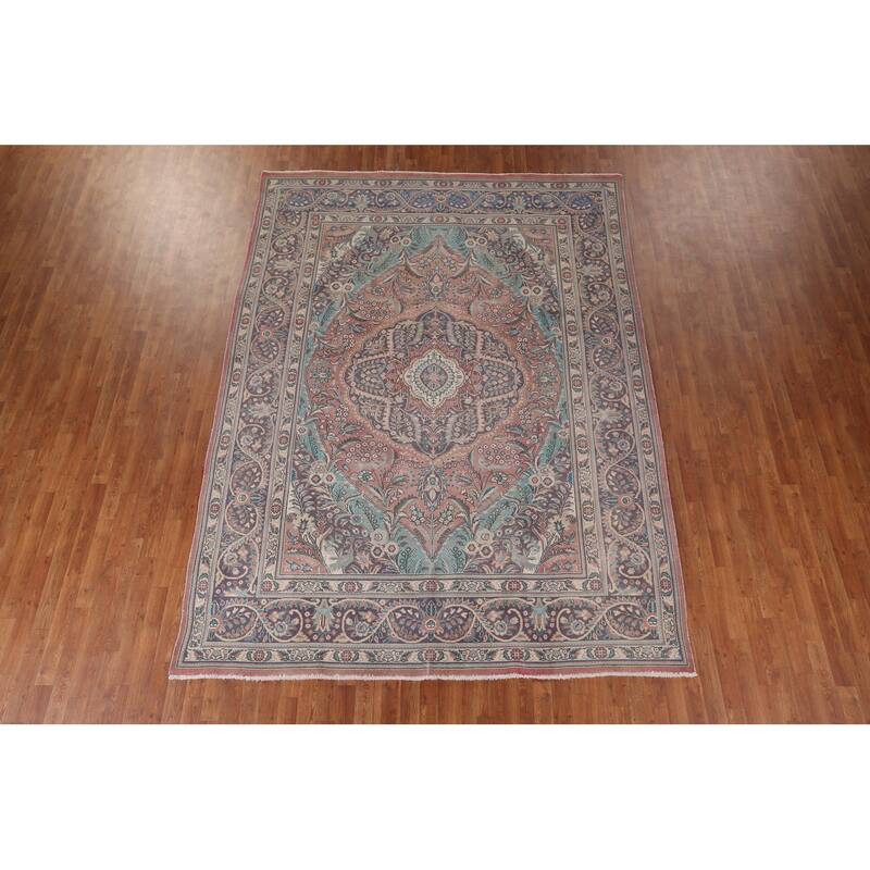 Pink Tabriz Persian Vintage Area Rug Handmade Wool Carpet - 7'11" x 11'0"