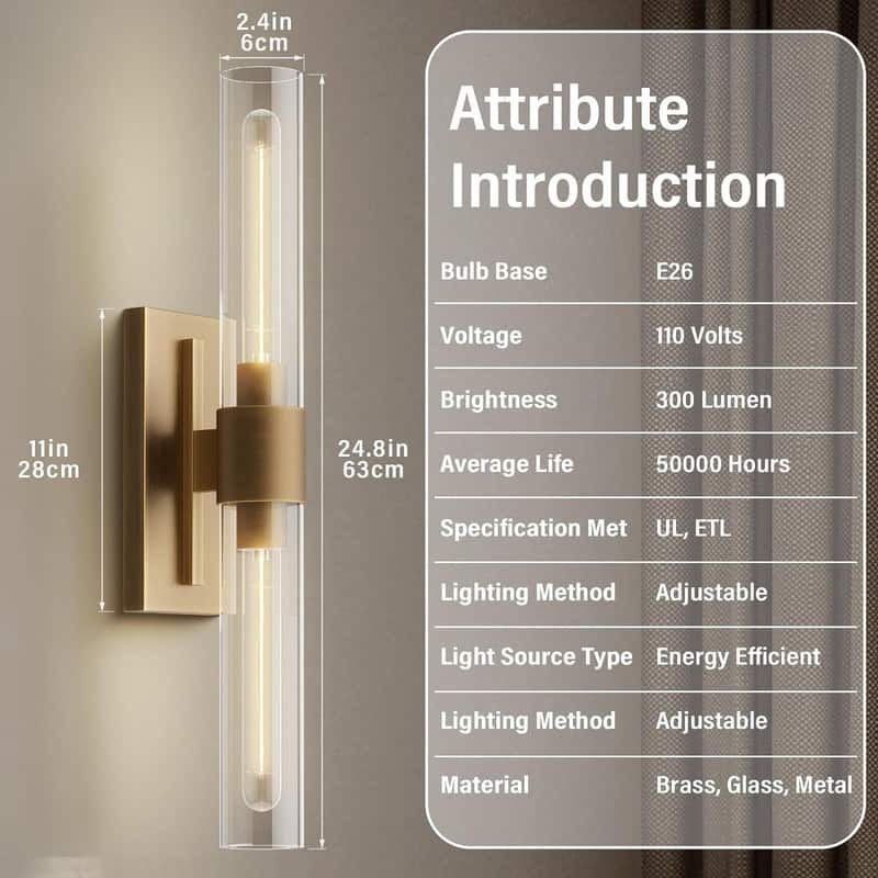 KAYLA Modern Glass Wall Sconces, Indoor Wall Lighting Wall Light Fixtures, Vanity Light with Glass Shade(2-Sets)