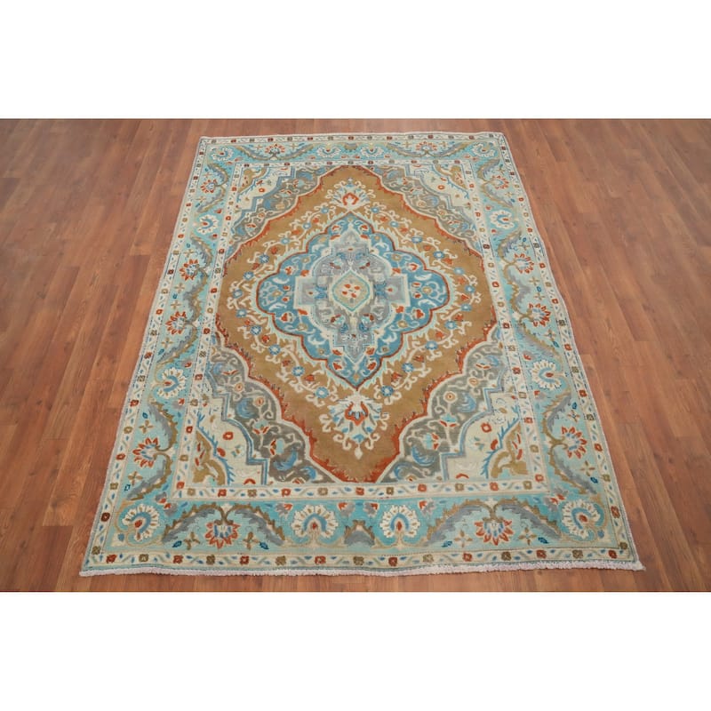 Hand Knotted Oriental 100% Wool Carpet Traditional Medallion Brown Tabriz Area Rug - 6' 2'' X 4' 8''
