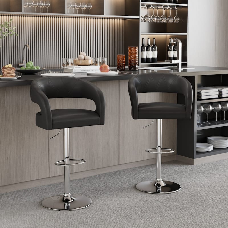 VECELO Set of 4 Swivel Bar Stools Rounded Mid-Back Barstools with Adjustable Height 360° Rotation 16" Base with Footrest