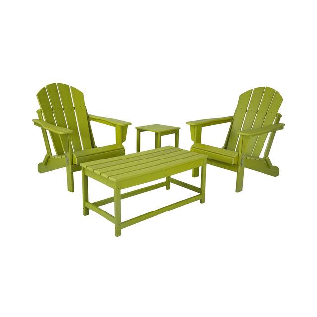 Laguna 4-Piece Folding Adirondack Chairs, Coffee Table, and Side Table Set - Lime