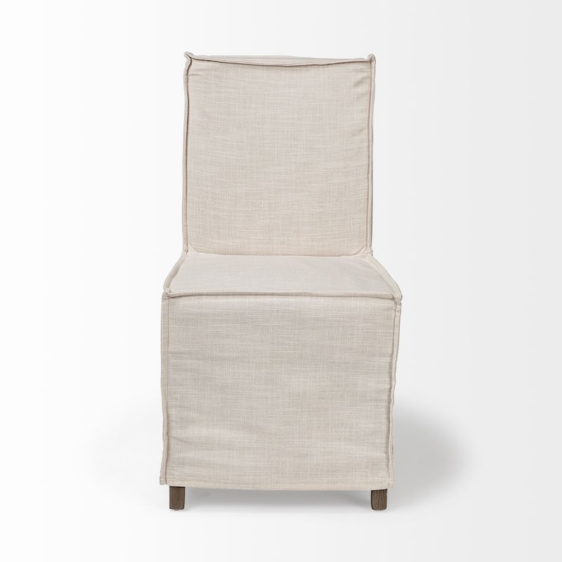 Elbert I Cream Fabric Slip-Cover w/ Brown Solid Wood Base Dining Chair (Set of 2) - 19.3"W x 21.8"D x 35.3"H